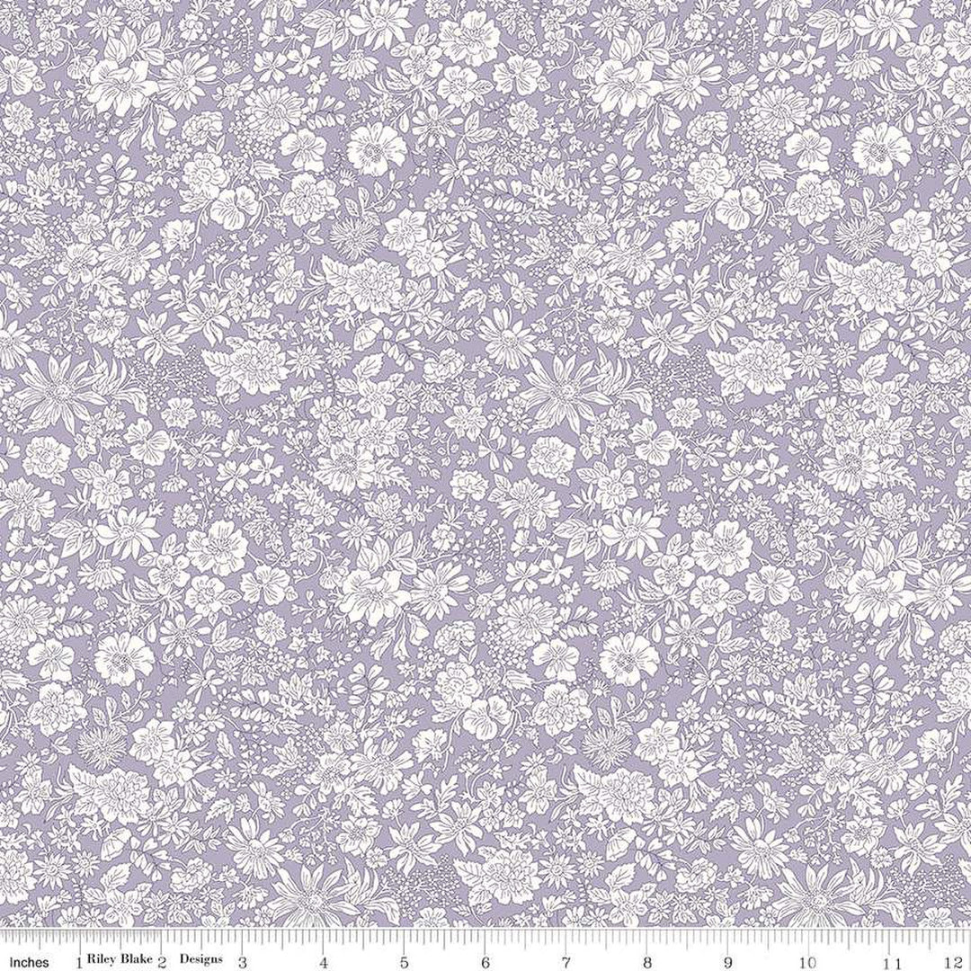 Cotton quilting fabric pattern called 'Mauve'. Part of the 'Emily Belle' fabric collection. Designed by Liberty Fabrics for fabric company Riley Blake. SKU: 01666404A. 44-45 inch width.
