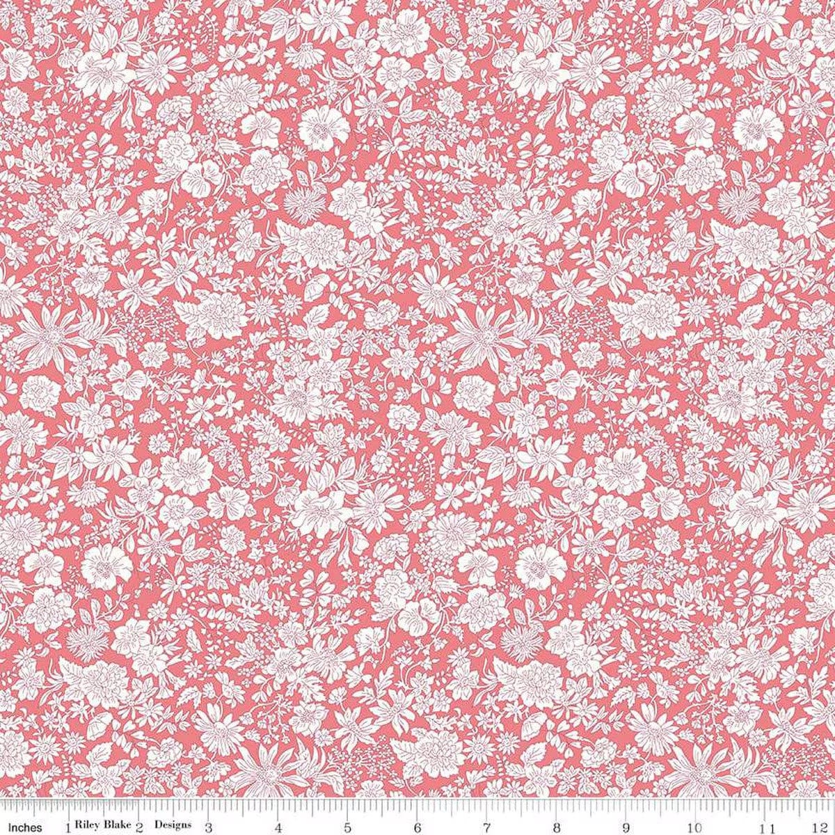 A closeup shot of the quilting fabric pattern called Watermelon, part of Liberty Fabric's Emily Belle fabric collection by Riley Blake. SKU is 01666407A.