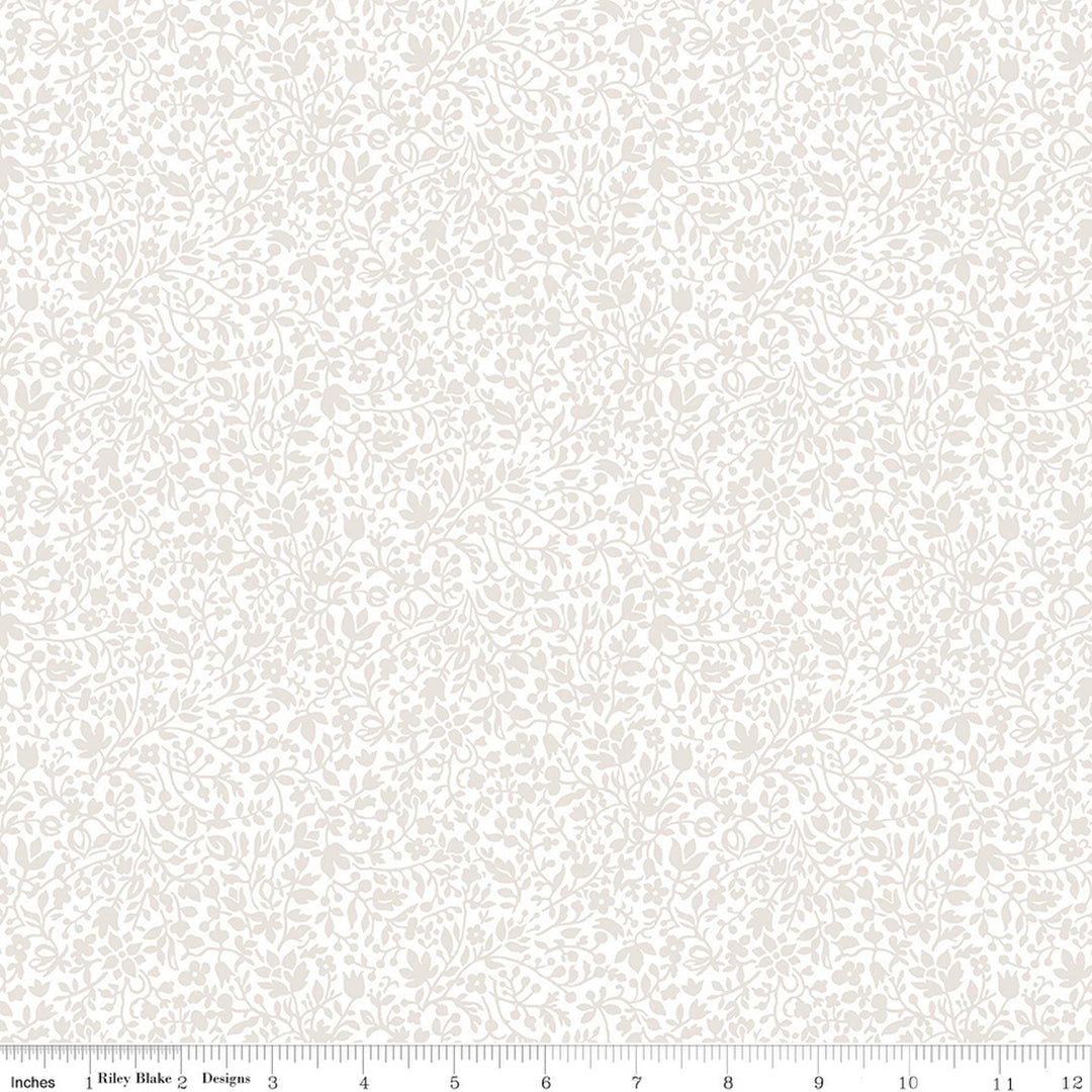 Cotton quilting fabric pattern called 'Garden Walk Cream on Cream'. Part of the 'Lasenby Silhouette' fabric collection. Designed by Liberty Fabrics for fabric company Riley Blake. SKU: 01666847C. 44-45 inch width.