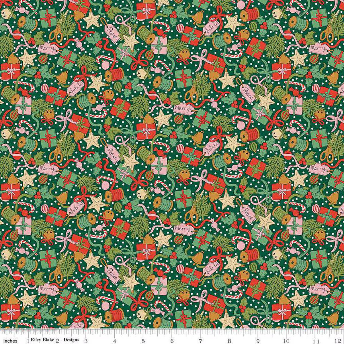 Festive Gifting quilting fabric, part of the Festive Greetings fabric collection by Liberty Fabrics (SKU: 01667433A)