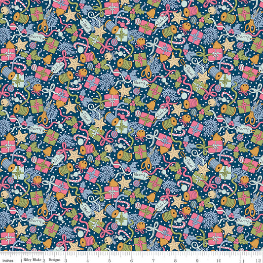 Festive Gifting quilting fabric, part of the Festive Greetings fabric collection by Liberty Fabrics (SKU: 01667433B)