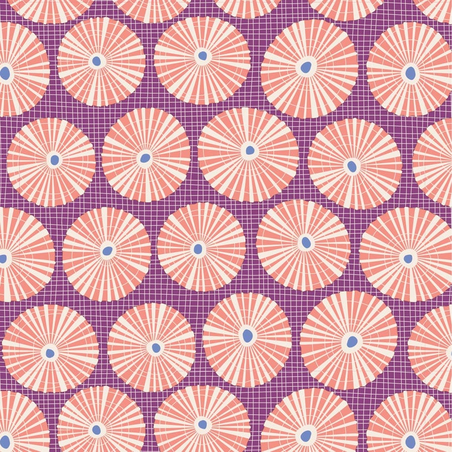 Cotton quilting fabric pattern called 'Limpet Shell in Lilac'. Part of the 'Cotton Beach' fabric collection. Designed by Tilda Fabrics for the Tilda Fabrics fabric company. SKU: 100323. 44-45 inch width.