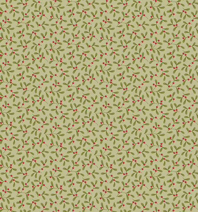 Mistletoe Pistachio quilting fabric, part of the Merry Little Christmas fabric collection by Tilda Fabrics (SKU: TIL100633)