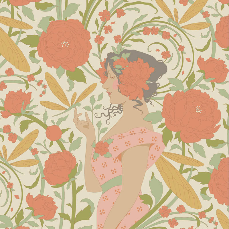 Aubrey Coral - Songbird by Tilda Fabrics - Half Yard Fabric (Preorder)