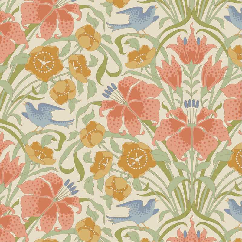 Songbird Coral quilting fabric, part of the Songbird fabric collection from Tilda Fabrics (SKU: TIL100645)