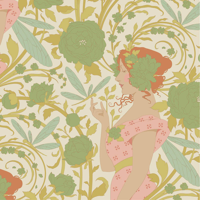 Aubrey Green quilting fabric, part of the Songbird fabric collection from Tilda Fabrics (SKU: TIL100646)