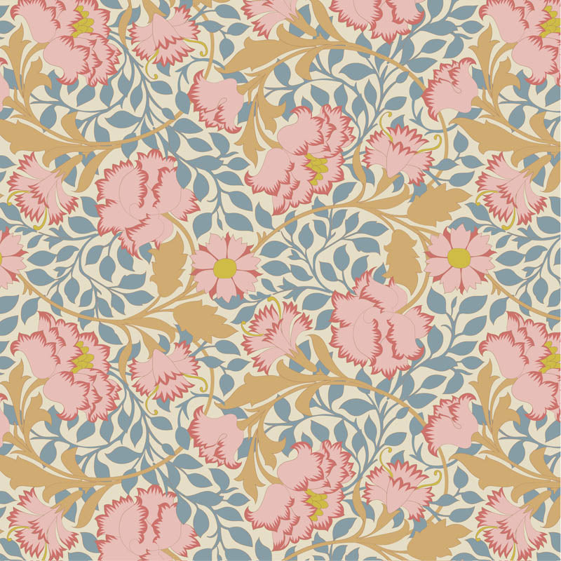 Flora Blue quilting fabric, part of the Songbird fabric collection from Tilda Fabrics (SKU: TIL100654)