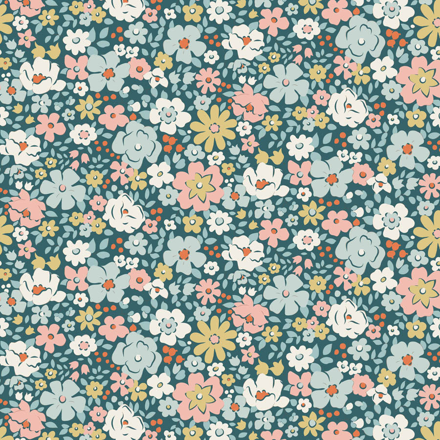 Esther Petrol quilting fabric, part of the Village Life fabric collection by Tilda Fabrics (SKU: TIL100689)