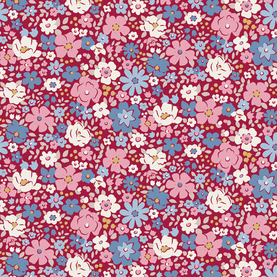 Esther Burgundy quilting fabric, part of the Village Life fabric collection by Tilda Fabrics (SKU: TIL100695)