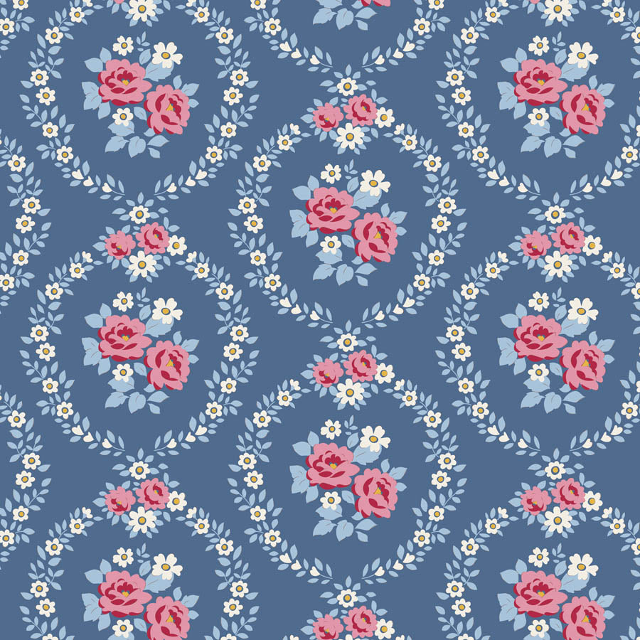Mable Blue quilting fabric, part of the Village Life fabric collection by Tilda Fabrics (SKU: TIL100697)