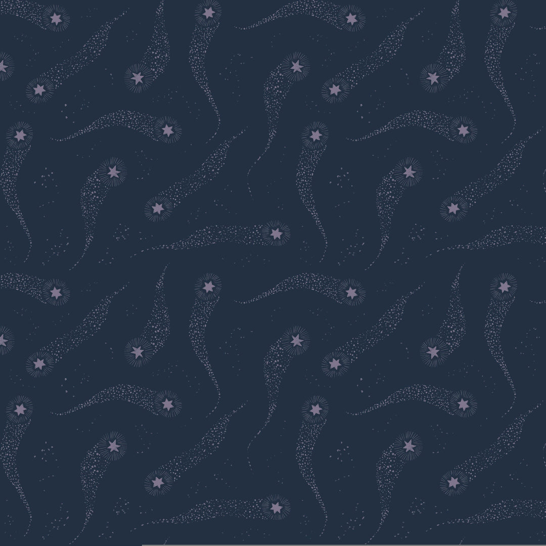 Comets in Iris quilting fabric, part of the Fairy Solstice fabric collection by Rae Ritchie (SKU: STELLA-DRR3363 IRIS)