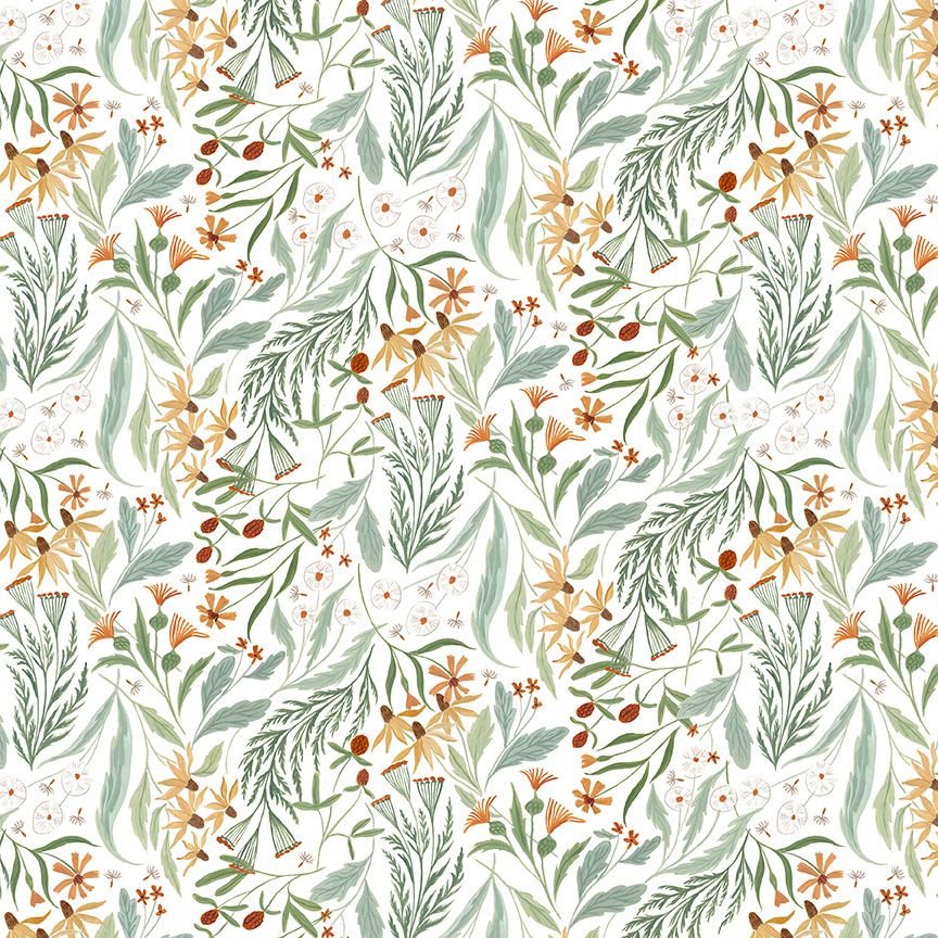 Spring Field in White quilting fabric, part of the Country Mouse fabric collection by Rae Ritchie (SKU: STELLA-DRR3253 WHITE)