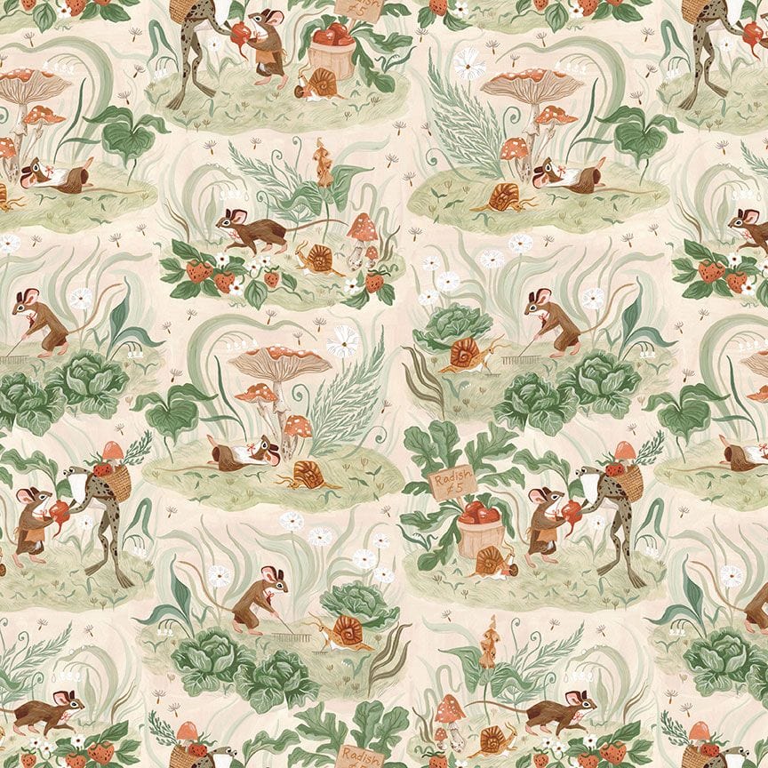 Country Mouse in Vanilla quilting fabric, part of the Country Mouse fabric collection by Rae Ritchie (SKU: STELLA-DRR3256 VANILLA)