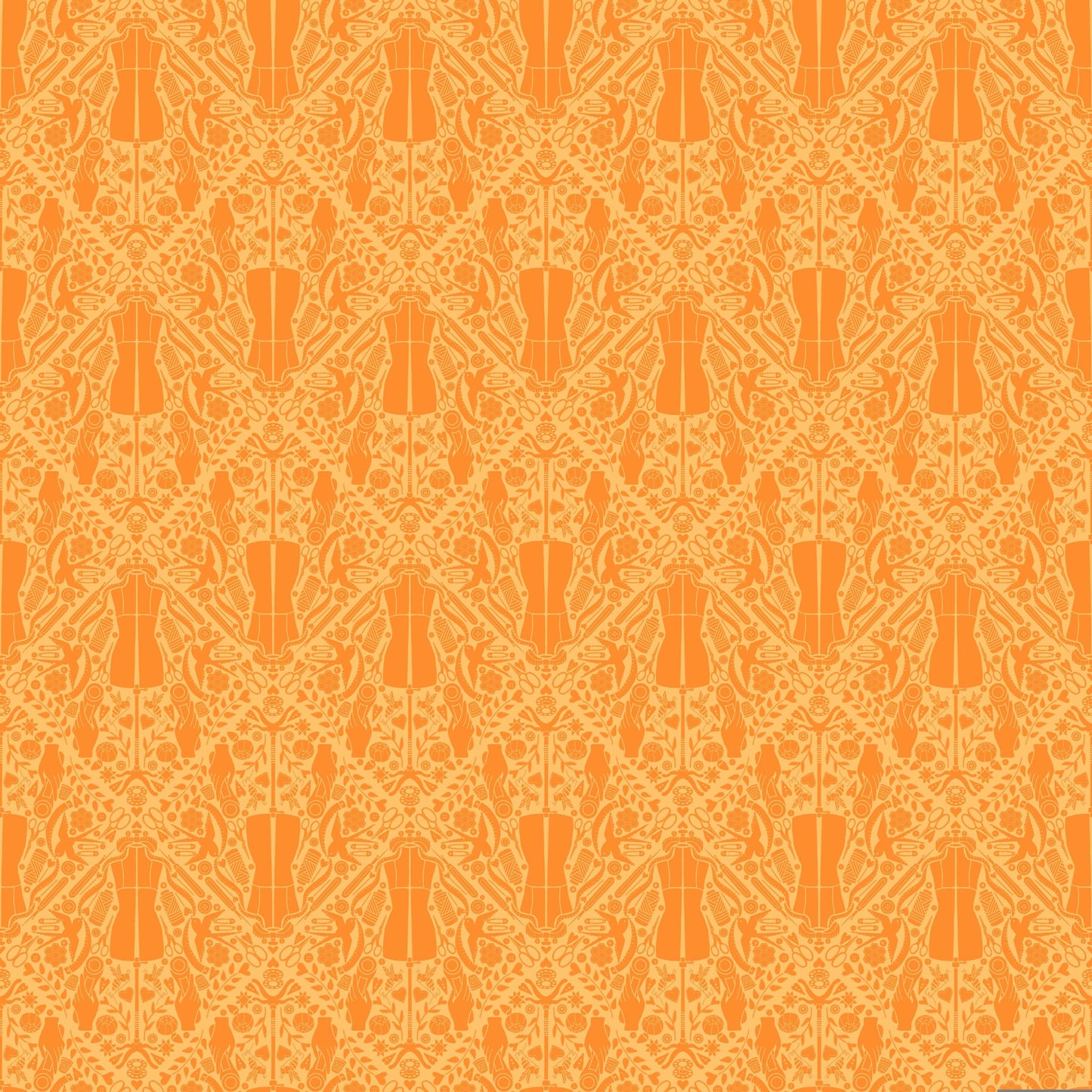 You Got The Notion in Mandarin quilting fabric, part of the Quilty Helpurrs fabric collection by Pammie Jane (SKU: STELLA-DPJ3351 MANDARIN)