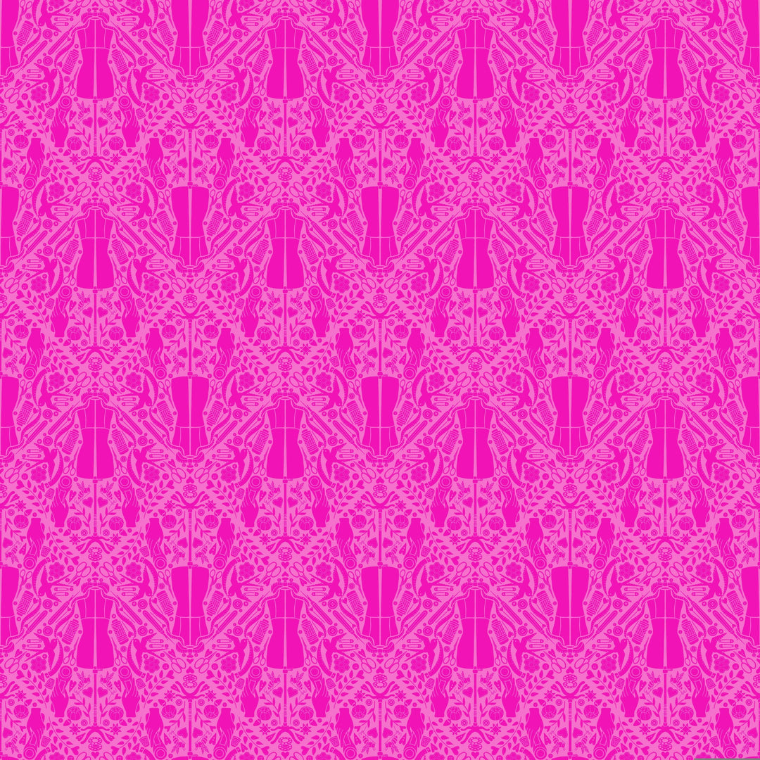You Got The Notion in Peony quilting fabric, part of the Quilty Helpurrs fabric collection by Pammie Jane (SKU: STELLA-DPJ3351 PEONY)