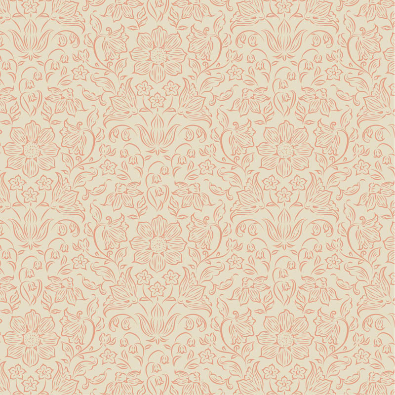 Lila Peach quilting fabric, part of the Songbird fabric collection from Tilda Fabrics (SKU: TIL110150)