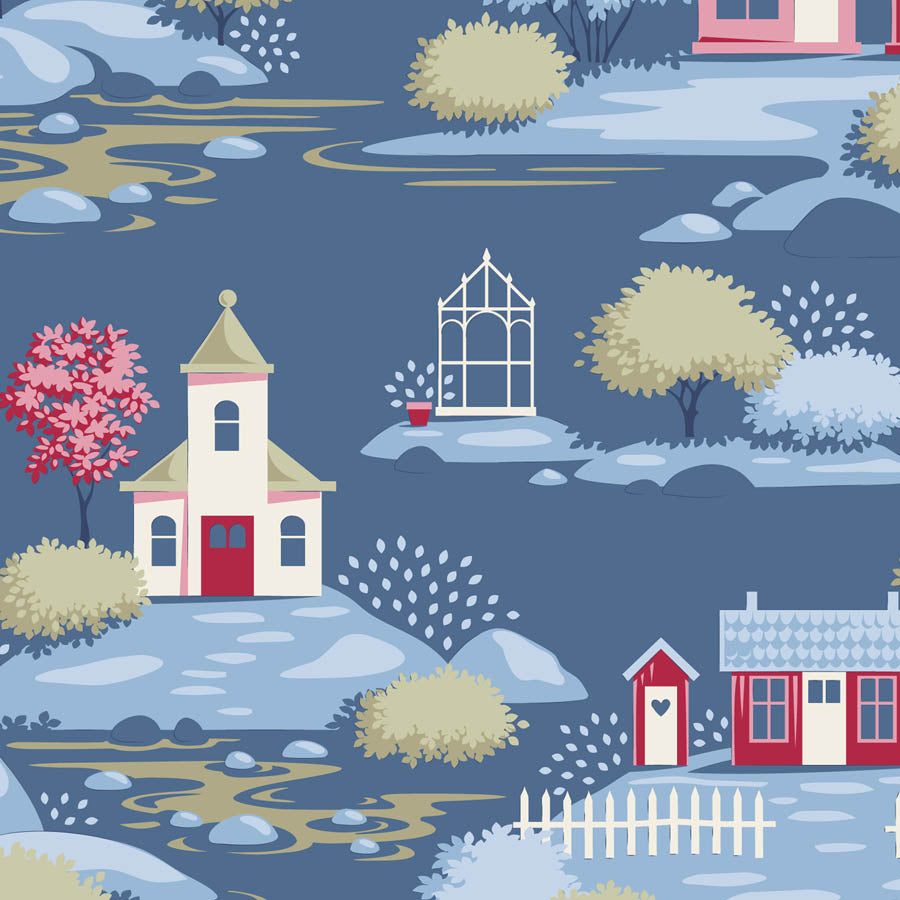 Village Blue quilting fabric, part of the Village Life fabric collection by Tilda Fabrics (SKU: TIL110187)