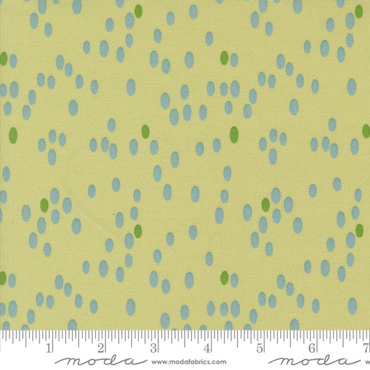 Cotton quilting fabric pattern called 'Dots in Light Lime'. Part of the 'Olive You' fabric collection. Designed by Zen Chic for fabric company MODA. SKU: 1882 16. 44-45 inch width.