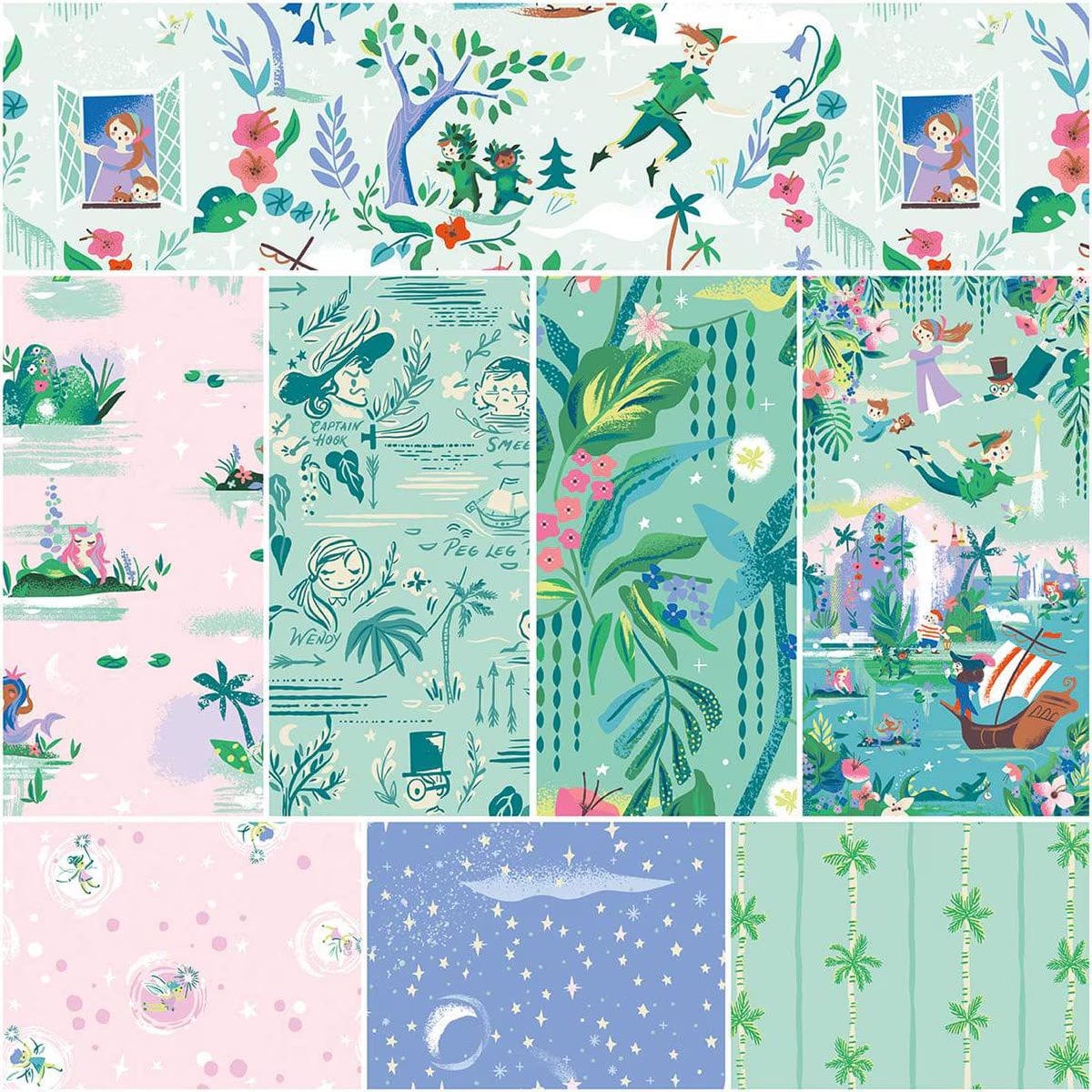 Forever Neverland - One-Yard Bundle, 8 Pieces {in Mist} - by Jill Howarth
