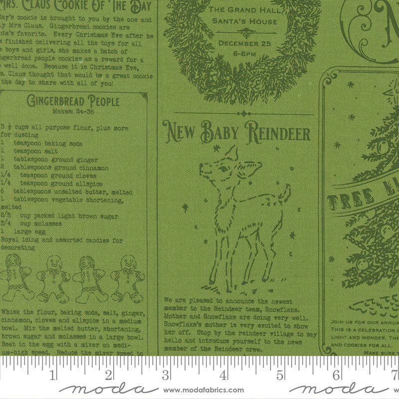 North Pole News in Mistletoe quilting fabric, part of the Holiday Cheer fabric collection by Stacy Iest Hsu (SKU: 20970 13)