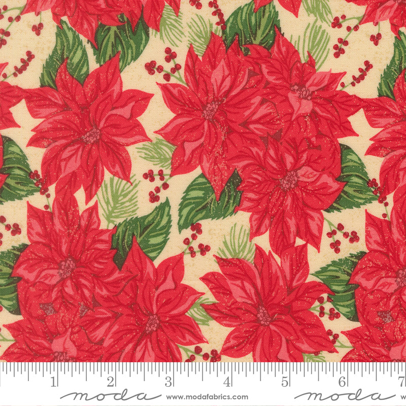 Vintage Poinsettia in Natural quilting fabric, part of the Holiday Cheer fabric collection by Stacy Iest Hsu (SKU: 20971 11)