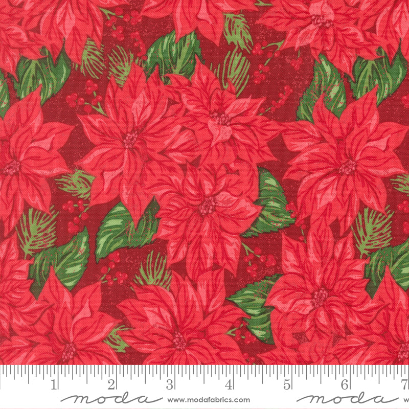 Vintage Poinsettia in Cardinal quilting fabric, part of the Holiday Cheer fabric collection by Stacy Iest Hsu (SKU: 20971 18)