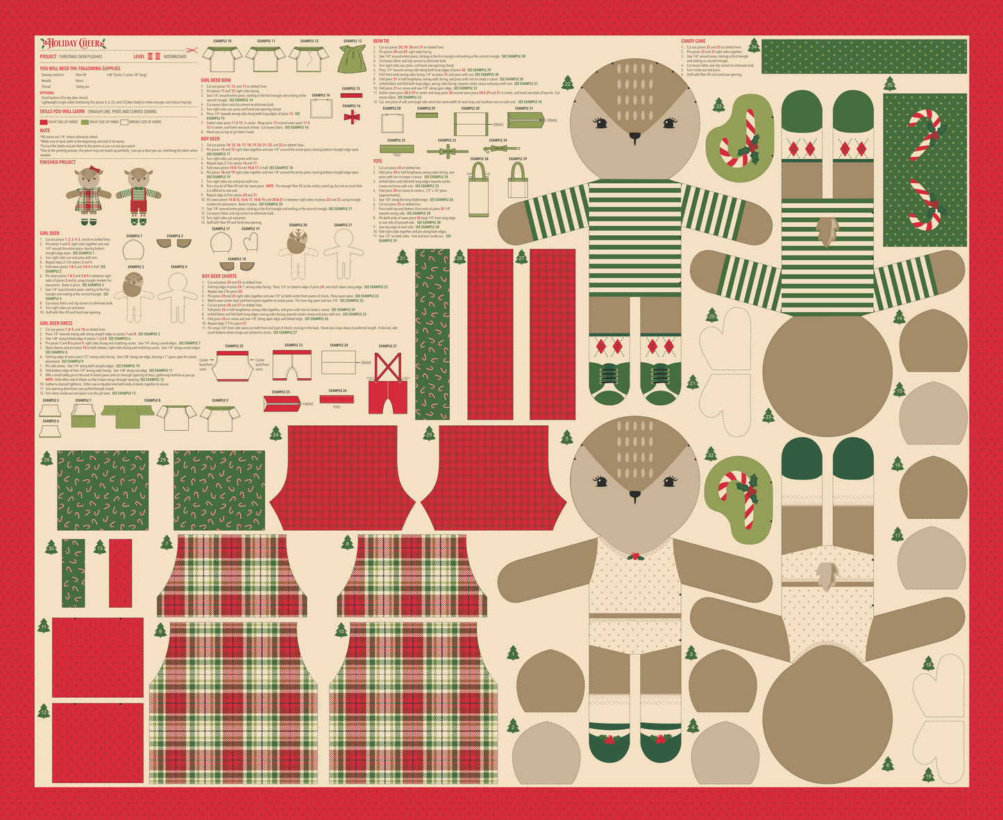 Reindeer Stuffies - Holiday Cheer by Stacy Iest Hsu - 36" x 44" Panel