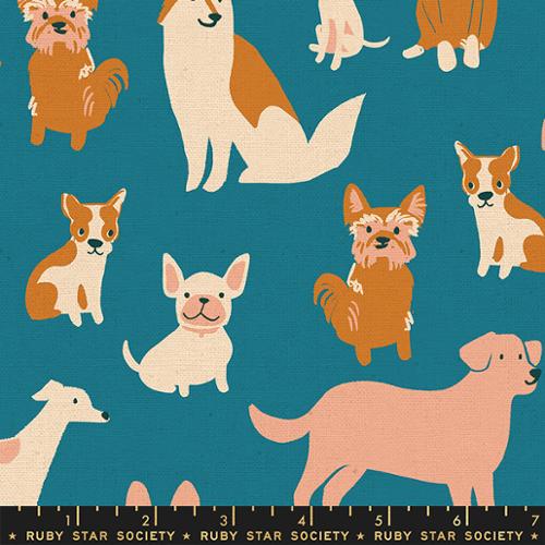 PREORDER - Dog Park - Dog Medley in Chambray - Canvas Linen - RS2101 21L - Half Yard