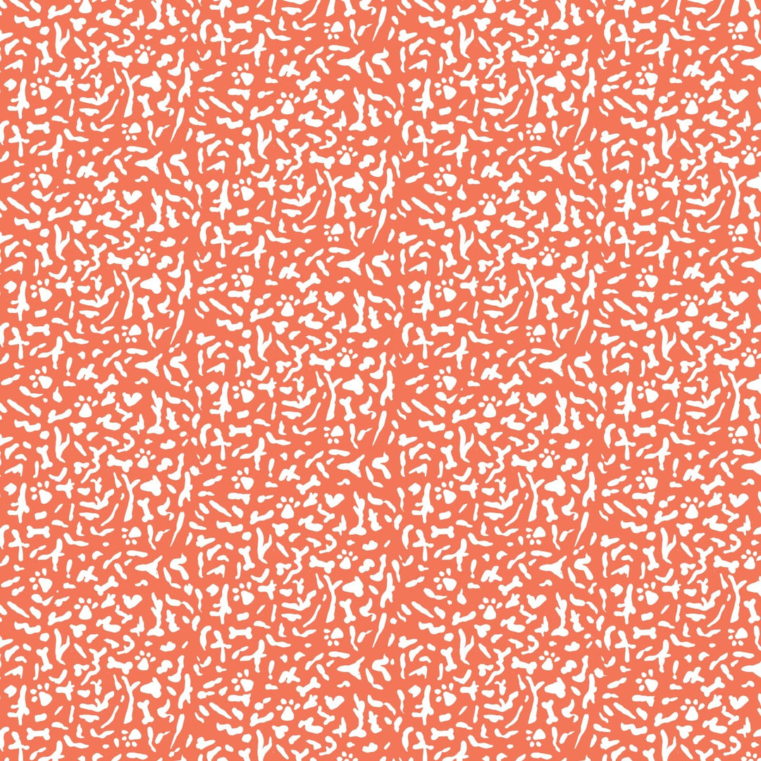 Cotton quilting fabric pattern called 'K9 Composition Book in Tomato'. Part of the 'Teacher's Pet' fabric collection. Designed by Krissy Mast for fabric company Cloud 9 Fabrics. SKU: 227501. 44-45 inch width.