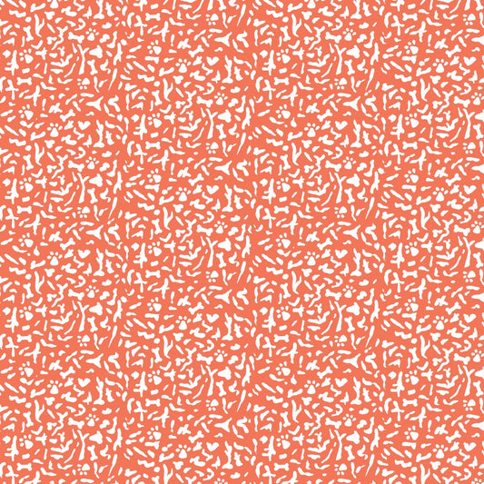 Cotton quilting fabric pattern called 'K9 Composition Book in Tomato'. Part of the 'Teacher's Pet' fabric collection. Designed by Krissy Mast for fabric company Cloud 9 Fabrics. SKU: 227501. 44-45 inch width.