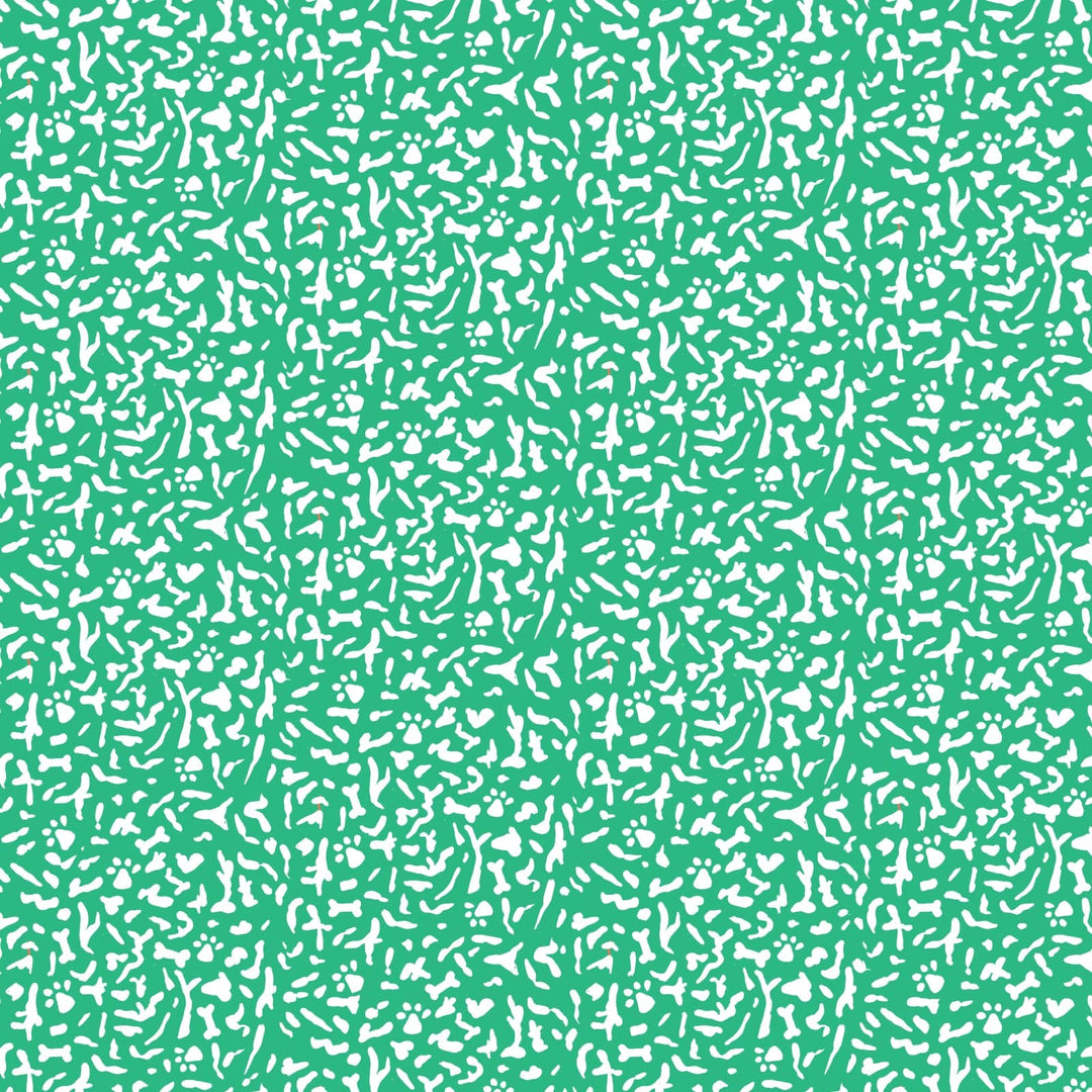 Cotton quilting fabric pattern called 'K9 Composition Book in Green'. Part of the 'Teacher's Pet' fabric collection. Designed by Krissy Mast for fabric company Cloud 9 Fabrics. SKU: 227502. 44-45 inch width.