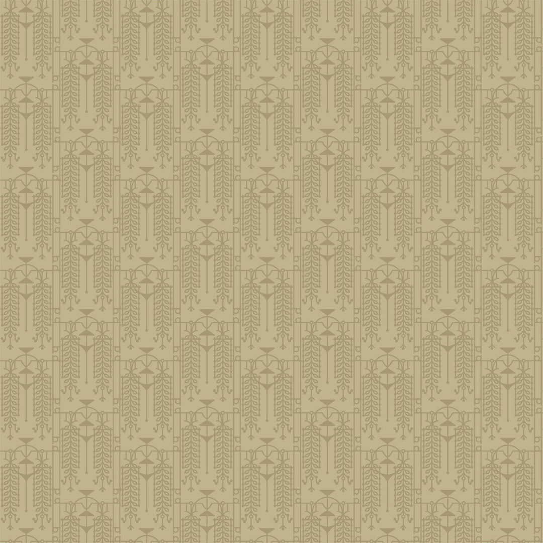 Cotton quilting fabric pattern called 'The House Beautiful Design A in Pale Mustard'. Part of the 'March Balloons' fabric collection. Designed by Frank Lloyd Wright Collection with Cloud 9 Fabrics for fabric company Cloud 9 Fabrics. SKU: 227540. 44-45 inch width.