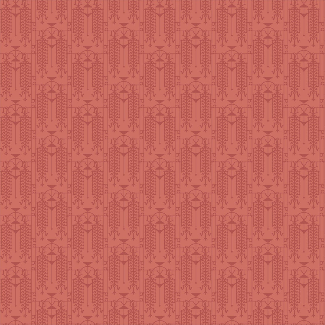 Cotton quilting fabric pattern called 'The House Beautiful Design A in Pottery Red'. Part of the 'March Balloons' fabric collection. Designed by Frank Lloyd Wright Collection with Cloud 9 Fabrics for fabric company Cloud 9 Fabrics. SKU: 227543. 44-45 inch width.
