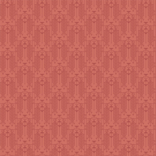 Cotton quilting fabric pattern called 'The House Beautiful Design A in Pottery Red'. Part of the 'March Balloons' fabric collection. Designed by Frank Lloyd Wright Collection with Cloud 9 Fabrics for fabric company Cloud 9 Fabrics. SKU: 227543. 44-45 inch width.