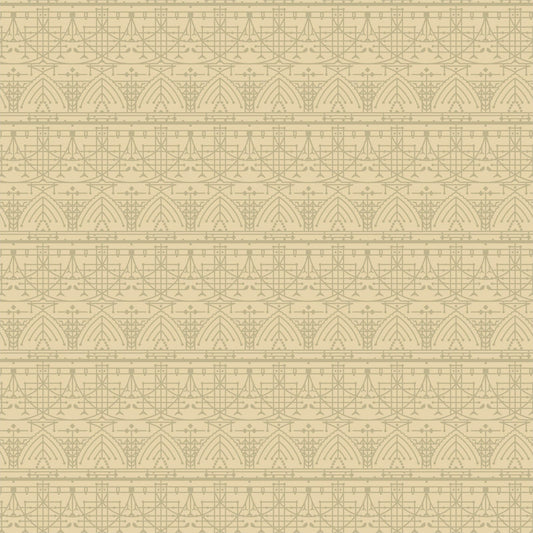 Cotton quilting fabric pattern called 'The House Beautiful Design B in Lemon White'. Part of the 'March Balloons' fabric collection. Designed by Frank Lloyd Wright Collection with Cloud 9 Fabrics for fabric company Cloud 9 Fabrics. SKU: 227545. 44-45 inch width.