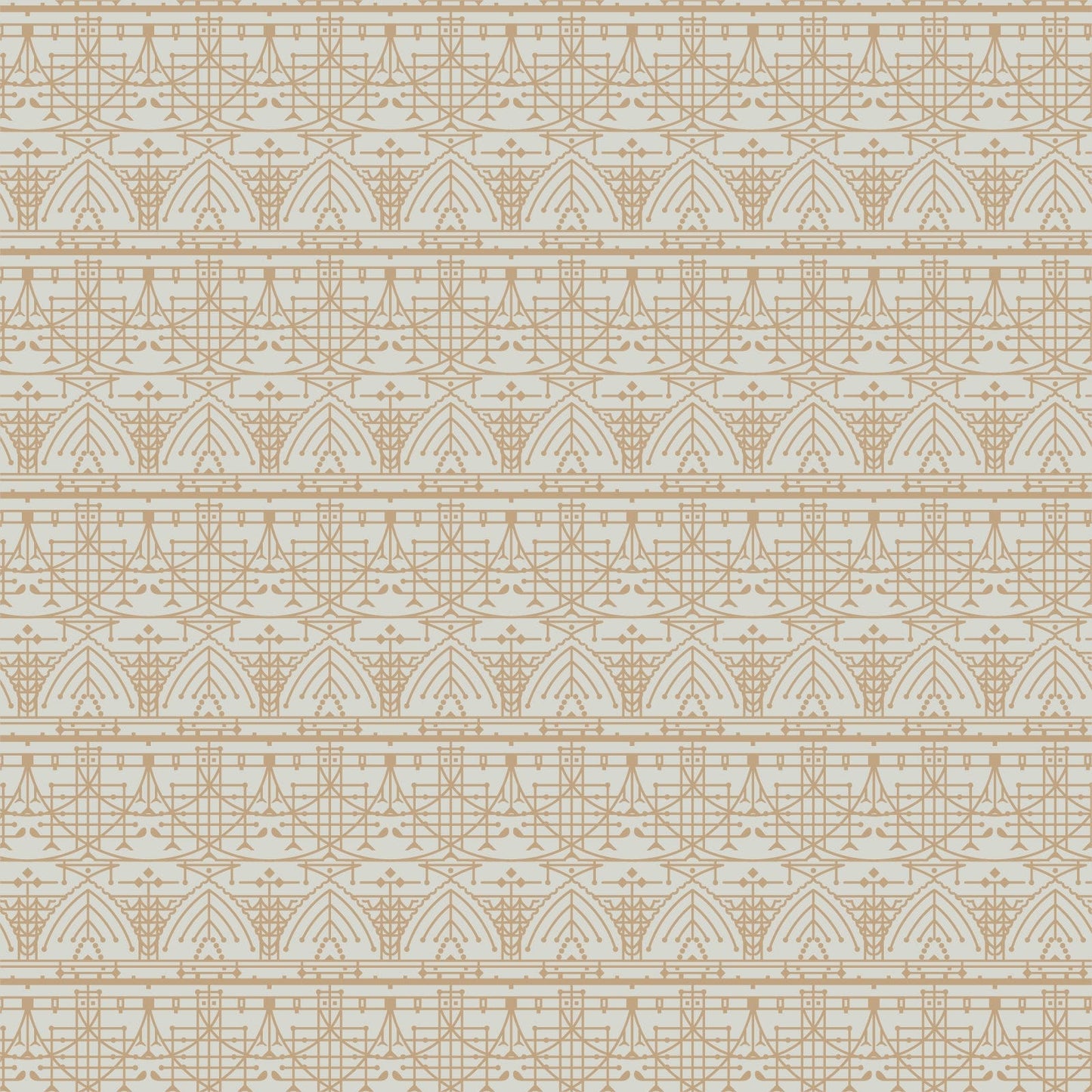 Cotton quilting fabric pattern called 'The House Beautiful Design B in Soft Gray'. Part of the 'March Balloons' fabric collection. Designed by Frank Lloyd Wright Collection with Cloud 9 Fabrics for fabric company Cloud 9 Fabrics. SKU: 227546. 44-45 inch width.