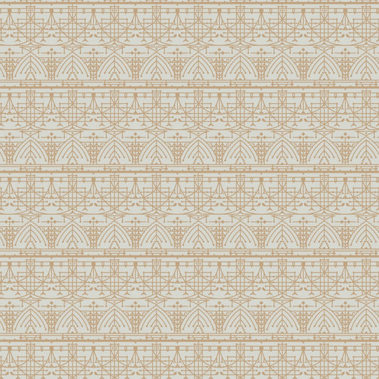Cotton quilting fabric pattern called 'The House Beautiful Design B in Soft Gray'. Part of the 'March Balloons' fabric collection. Designed by Frank Lloyd Wright Collection with Cloud 9 Fabrics for fabric company Cloud 9 Fabrics. SKU: 227546. 44-45 inch width.