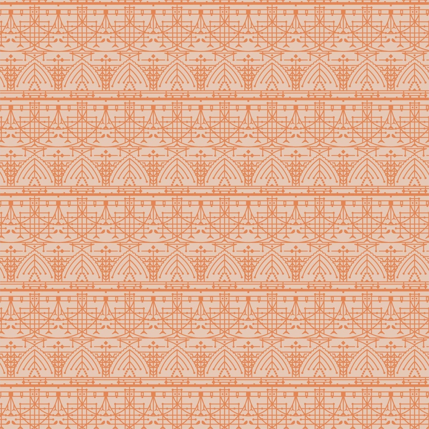 Cotton quilting fabric pattern called 'The House Beautiful Design B in Ochre'. Part of the 'March Balloons' fabric collection. Designed by Frank Lloyd Wright Collection with Cloud 9 Fabrics for fabric company Cloud 9 Fabrics. SKU: 227547. 44-45 inch width.