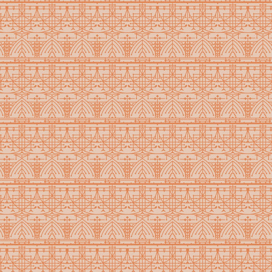 Cotton quilting fabric pattern called 'The House Beautiful Design B in Ochre'. Part of the 'March Balloons' fabric collection. Designed by Frank Lloyd Wright Collection with Cloud 9 Fabrics for fabric company Cloud 9 Fabrics. SKU: 227547. 44-45 inch width.