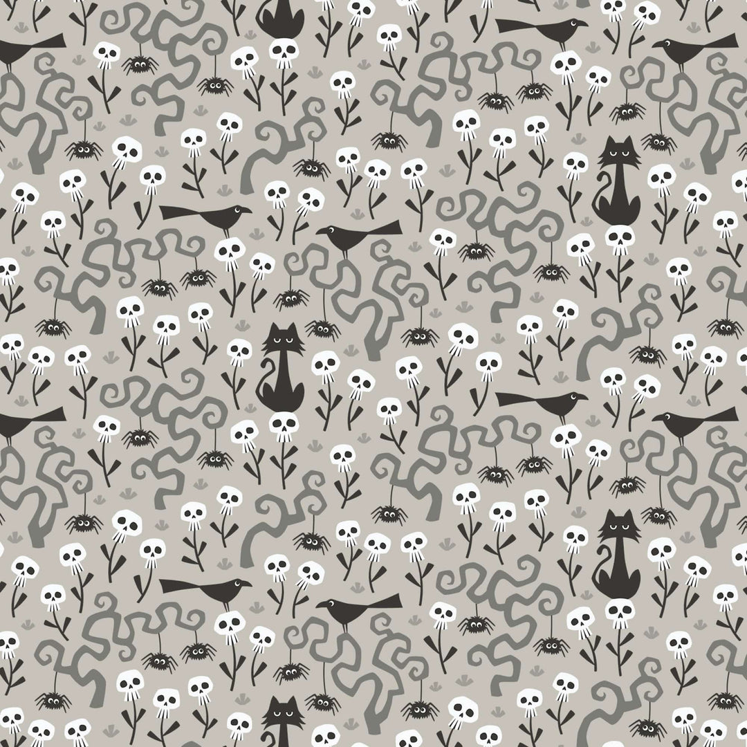 Skulls Garden quilting fabric, part of the Gothic Whimsy fabric collection by Anequ Studio (SKU: 227990)
