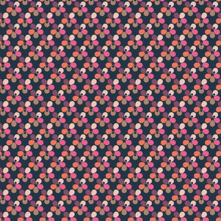 Cotton quilting fabric pattern called 'Flowers'. Part of the 'Retro Life 2' fabric collection. Designed by Lisa Redhead for fabric company Dandelion Fabric & Co.. SKU: 23RL2-02. 44-45 inch width.