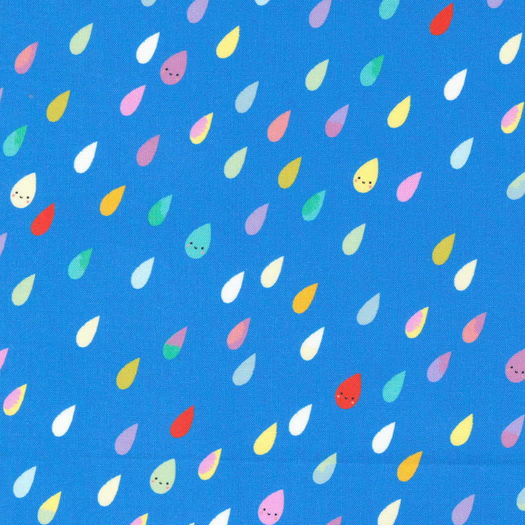 Whatever the Weather - Rainbow Raindrops in Bright Sky - 25141 13 - Half Yard