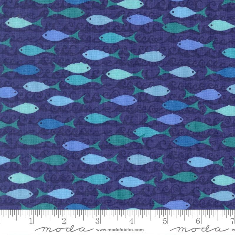 School of Fish in Seafoam quilting fabric, part of the Reef fabric collection by Kate Spain (SKU: 27344 42)