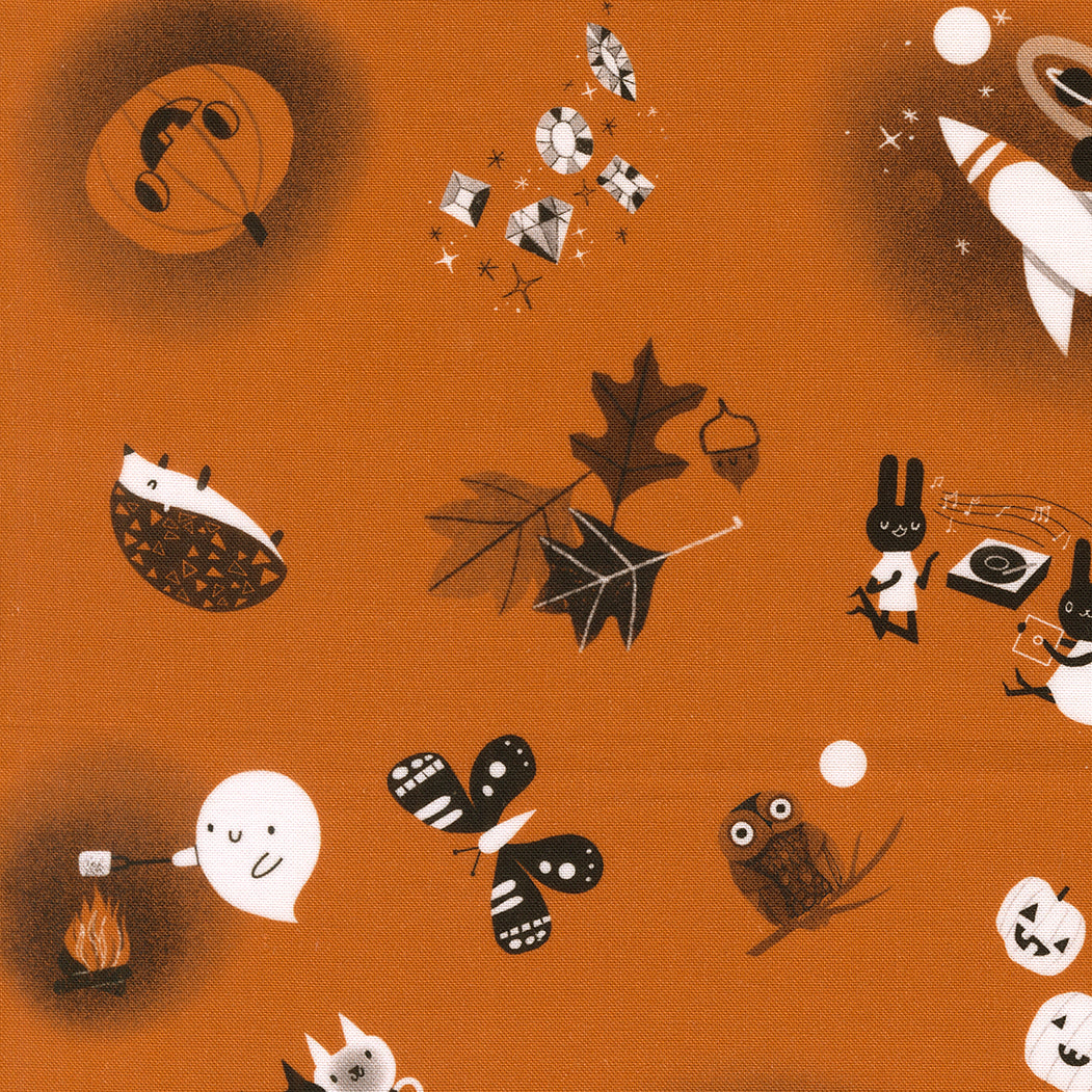 Endpapers in Cooper quilting fabric, part of the Only Treats fabric collection by Lizzy House (SKU: 37151 13)