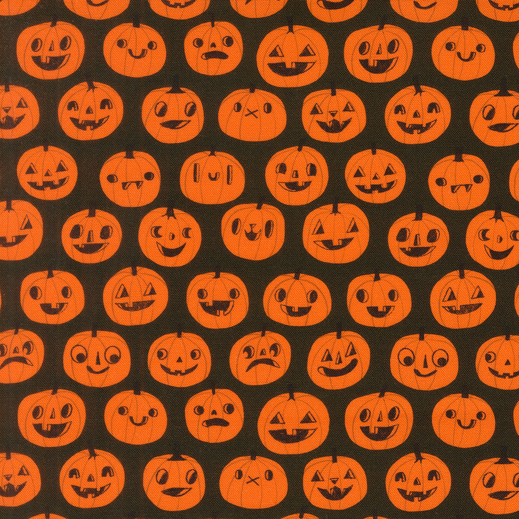 Pumpkins in Midnight quilting fabric, part of the Only Treats fabric collection by Lizzy House (SKU: 37154 24)
