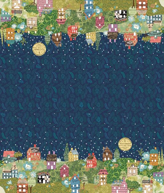 Paper Hamlet Double Border in Midnight quilting fabric, part of the Paper Hamlet fabric collection by Cathe Holden (SKU: 39569 11)
