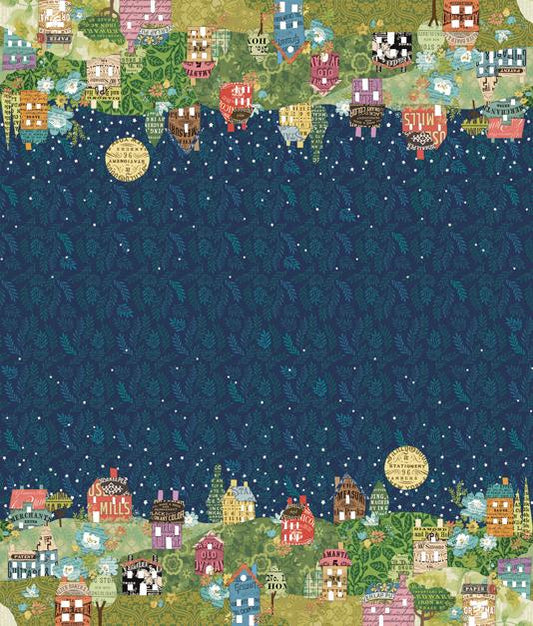 Paper Hamlet Double Border in Midnight quilting fabric, part of the Paper Hamlet fabric collection by Cathe Holden (SKU: 39569 11)