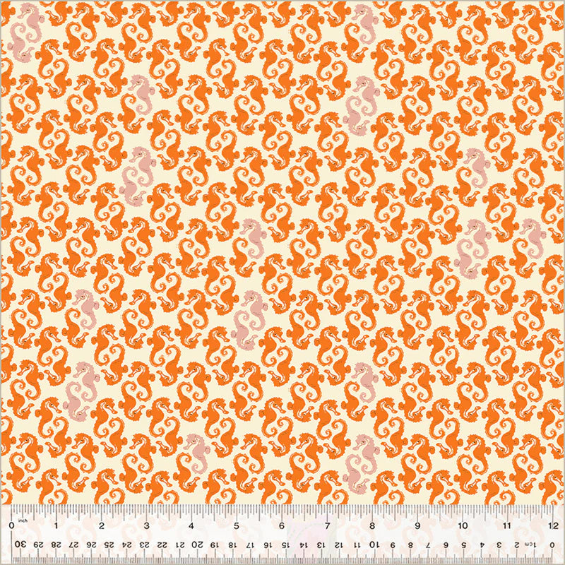 Heather Ross 20th Anniversary - Sea Horses in Orange - Heather Ross - 40941A-15 - Half Yard