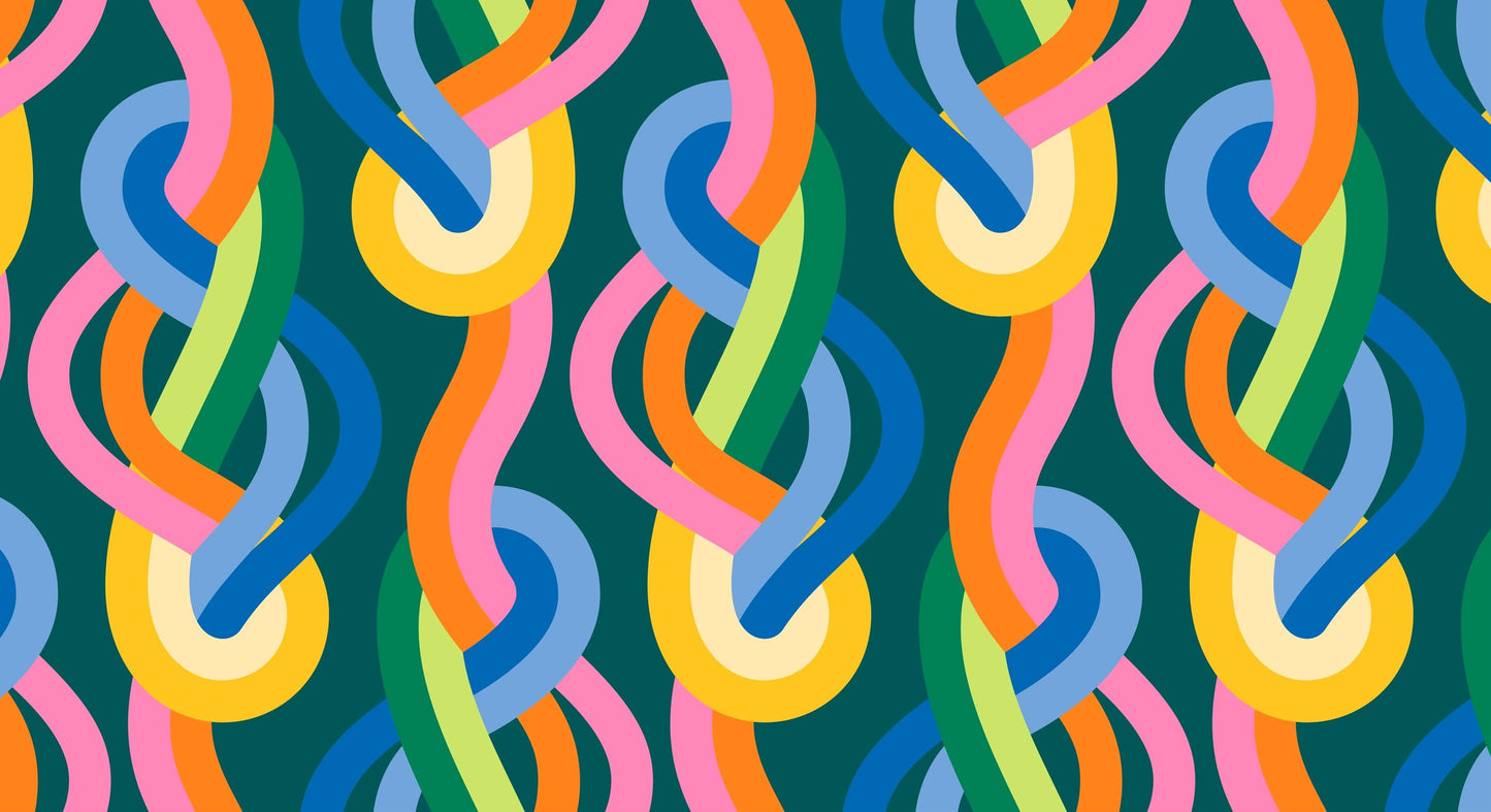 A closeup shot of the quilting fabric pattern called Knotted, designed by Emily Van Hoff, in the moody multi colorway. The SKU is 42370 18.