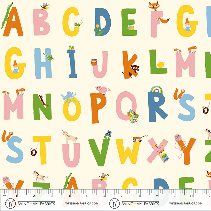 Alphabet quilting fabric, part of the Heather Ross Favorites fabric collection by Heather Ross (SKU: 43481D-3)